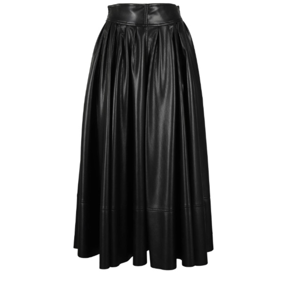 Philosophy Di Lorenzo Serafini Coated Finish Black Faux-Leather Midi Skirt sz 8